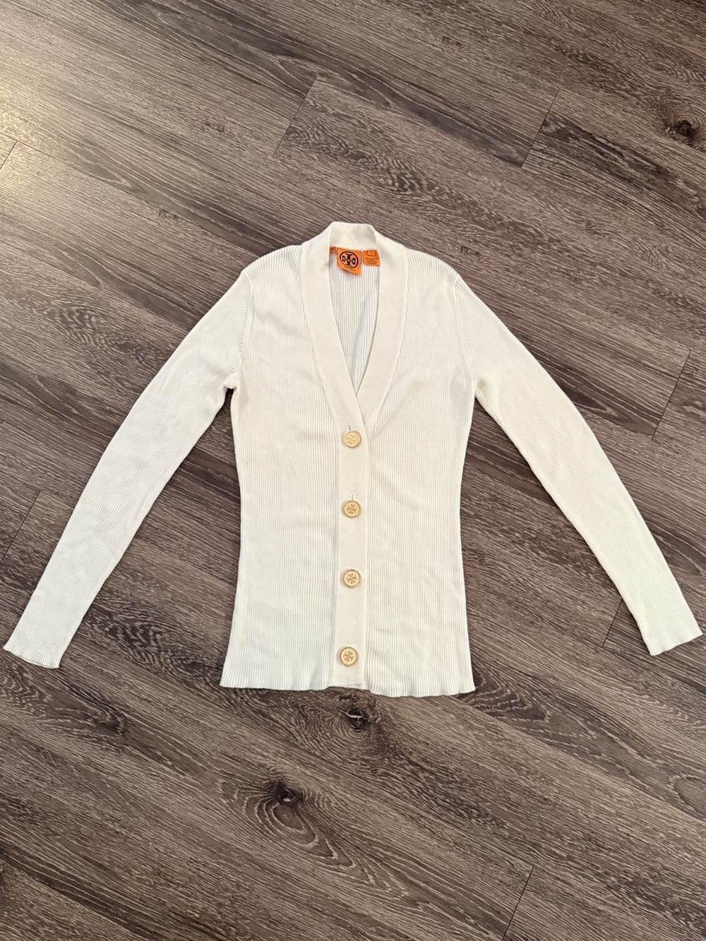 Tory Burch Ribbed Ivory Cotton Cardigan